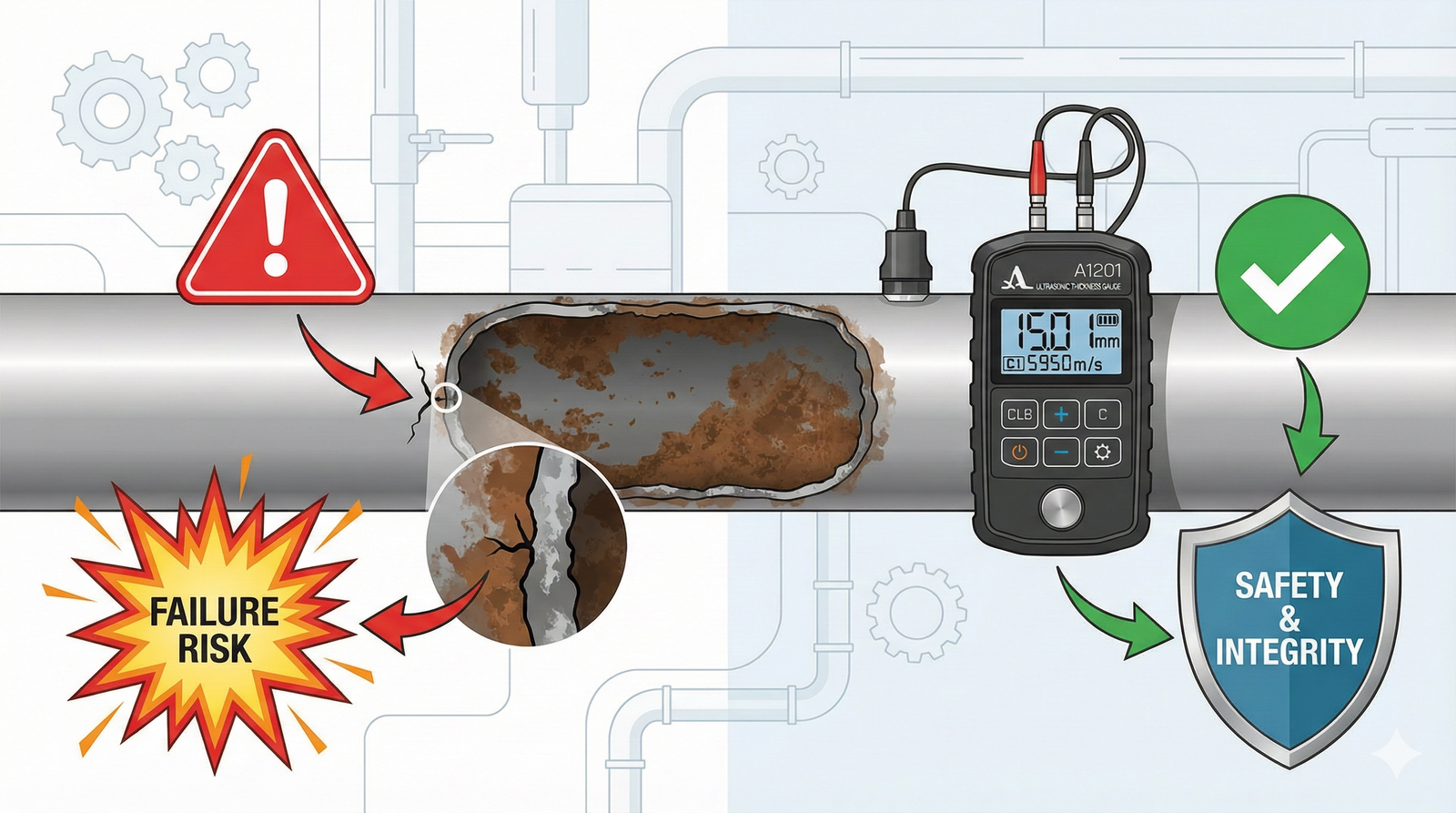 cara kerja Alat ukur ketebalan pipa besi digital